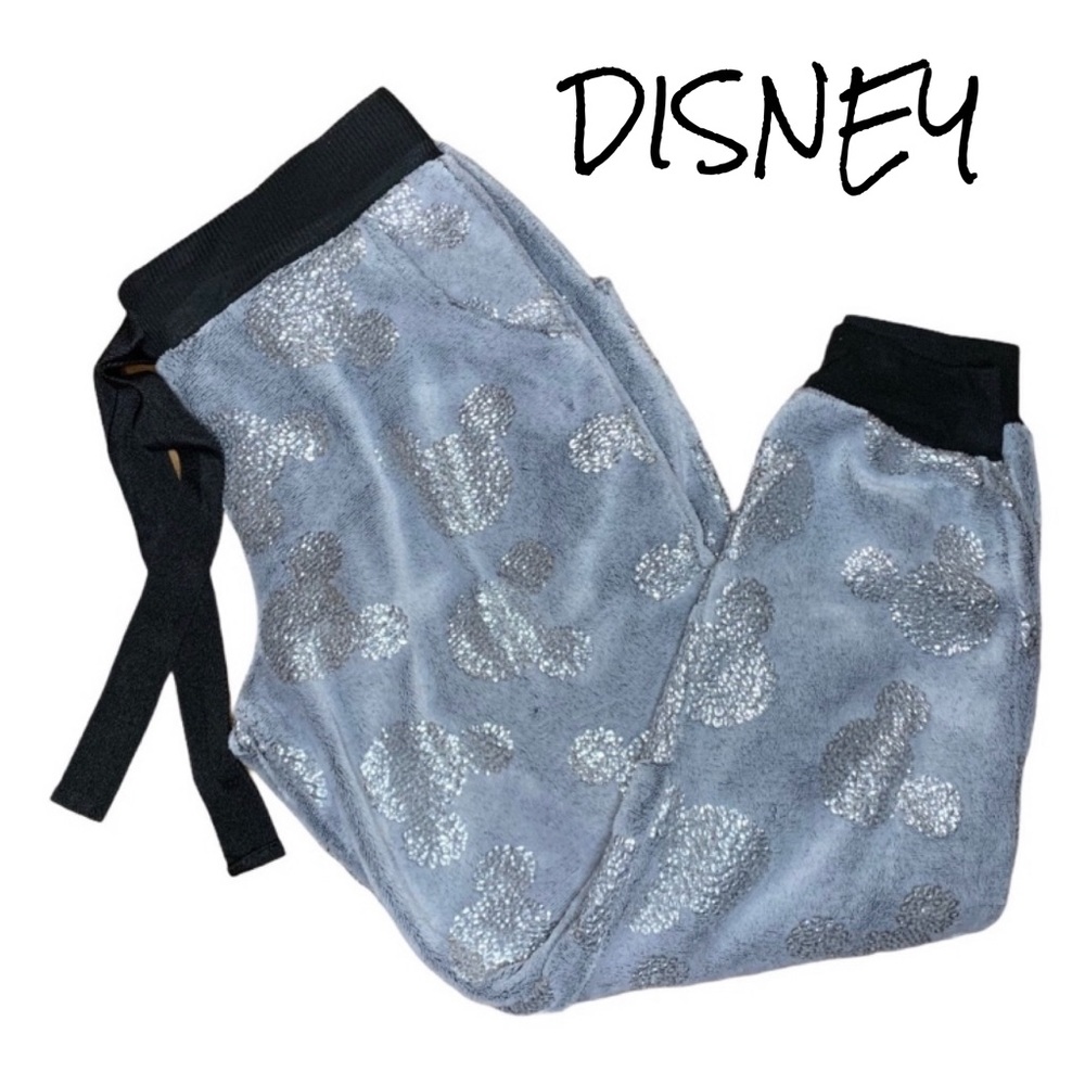Disney Grey Fleece Jogger Pajama Sequin Mickey Mouse Drawstring Size Medium